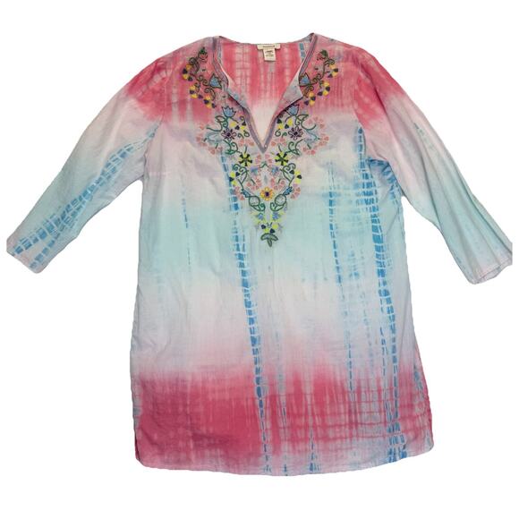 Sundance Tops - SUNDANCE Tunic Women’s Sz L Dreaming In Color Beaded Tie Dyed Coverup Flaws